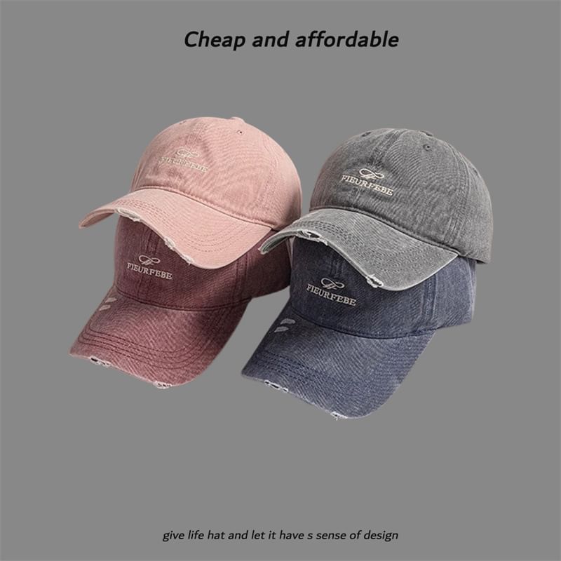 Embroidered Distressed Letter Cap Washed