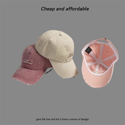 Embroidered Distressed Letter Cap Washed