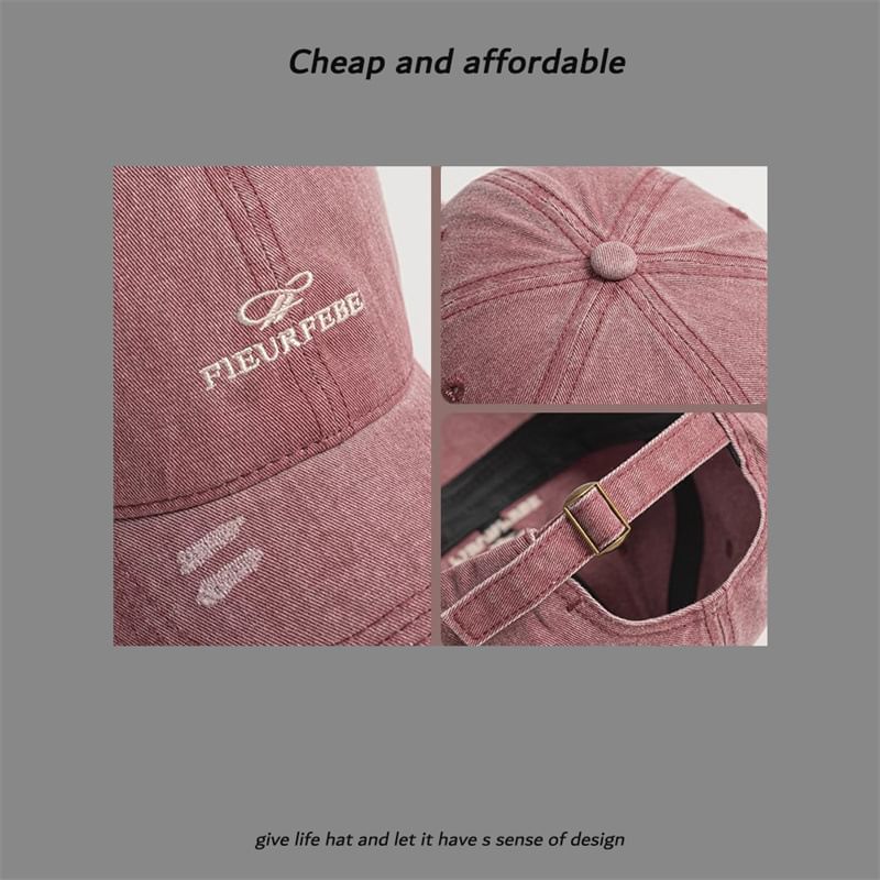 Embroidered Distressed Letter Cap Washed