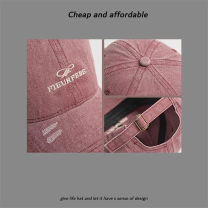 Embroidered Distressed Letter Cap Washed