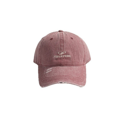 Embroidered Distressed Letter Cap Washed