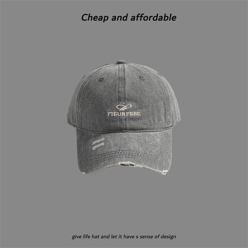 Embroidered Distressed Letter Cap Washed