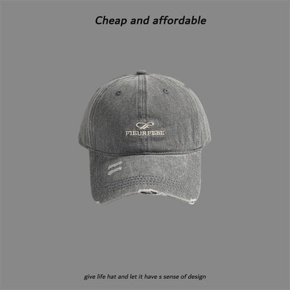 Embroidered Distressed Letter Cap Washed