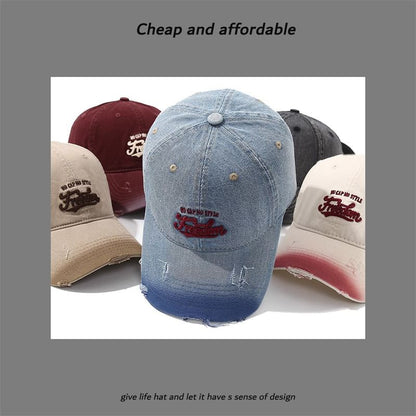 Distressed Letter Washed Embroidered Cap
