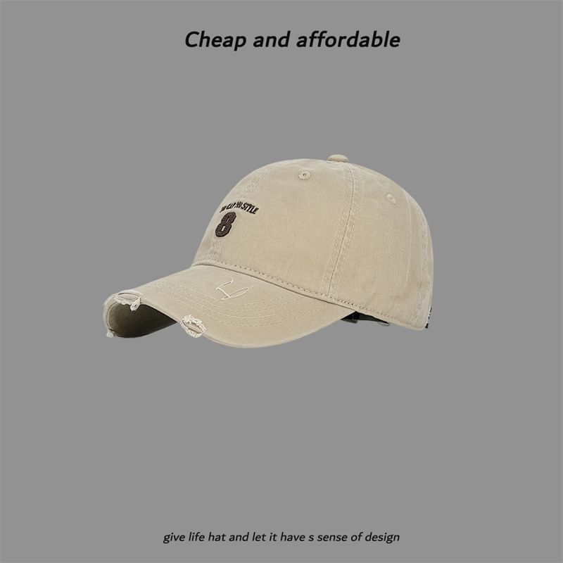Washed Distressed Cap Embroidered Number