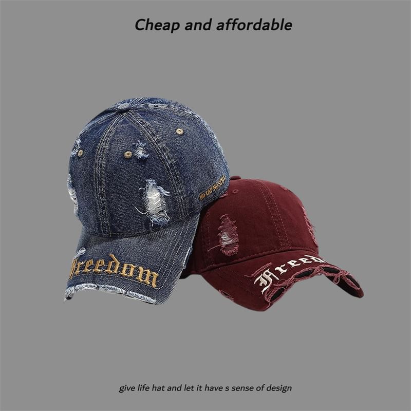 Distressed Letter Cap Washed Embroidered