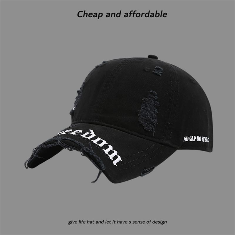 Distressed Letter Cap Washed Embroidered