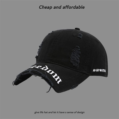 Distressed Letter Cap Washed Embroidered