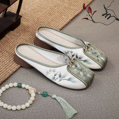 Mules Floral Embroidered Panel