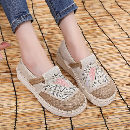 Slip Ons Platform Embroidered Panel