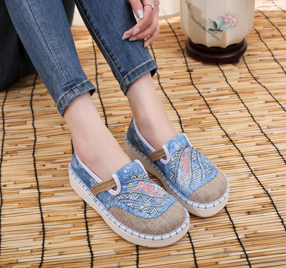 Slip Ons Platform Embroidered Panel