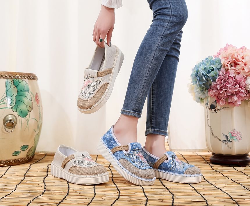 Slip Ons Platform Embroidered Panel