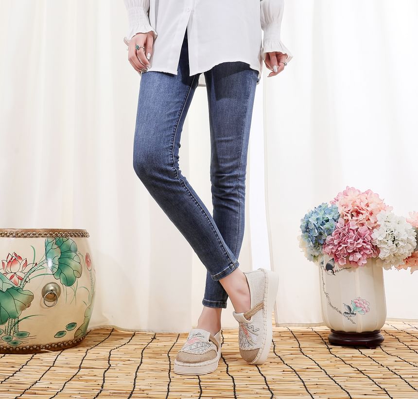 Slip Ons Platform Embroidered Panel