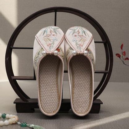 Faux Floral Pearl Embroidered Mules