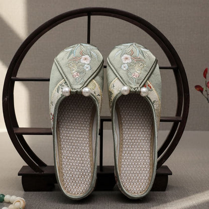 Faux Floral Pearl Embroidered Mules