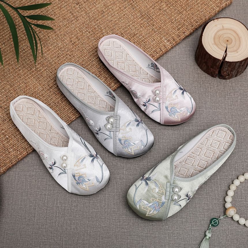 Beaded Embroidered Mules