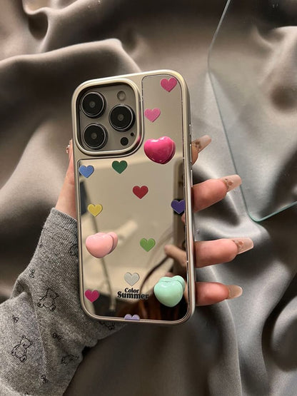 Heart Mirrored Phone Case with Adhesive Decoration