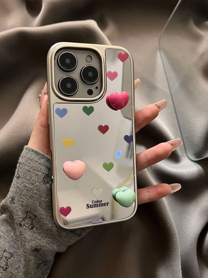 Heart Mirrored Phone Case with Adhesive Decoration