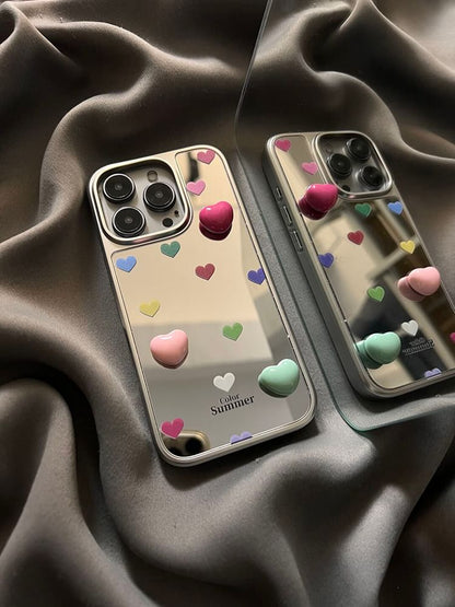 Heart Mirrored Phone Case with Adhesive Decoration