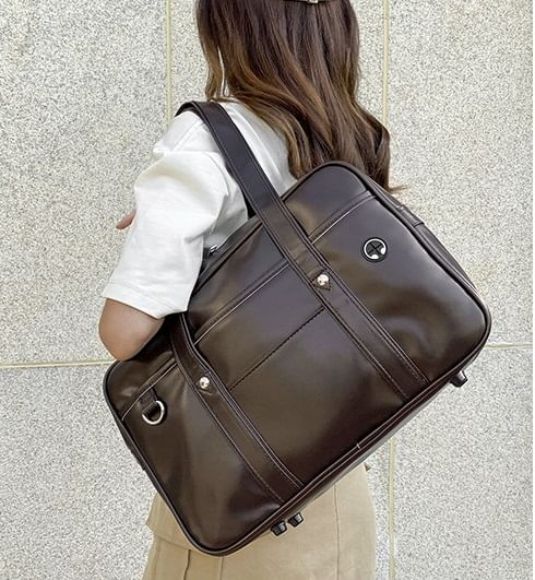 Faux Leather Pocketed Tote Bag