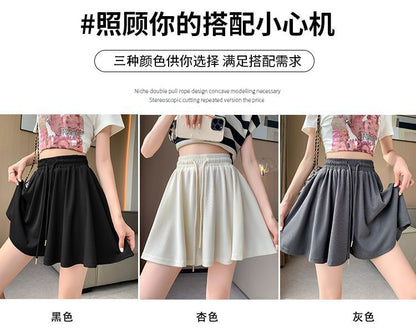 Leg Shorts Waist Wide Drawstring Plain