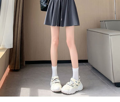 Leg Shorts Waist Wide Drawstring Plain