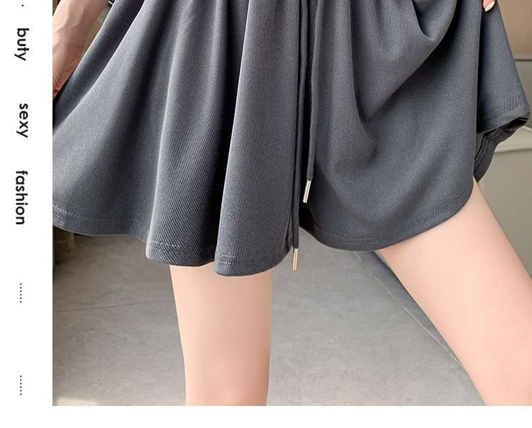Leg Shorts Waist Wide Drawstring Plain