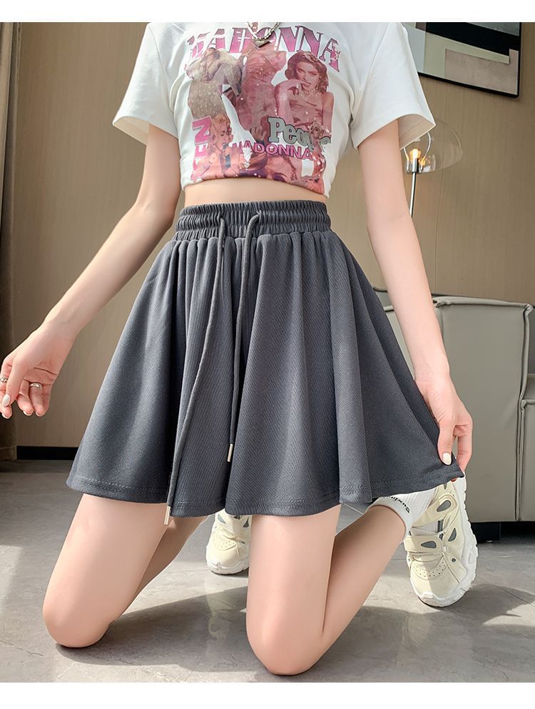 Leg Shorts Waist Wide Drawstring Plain