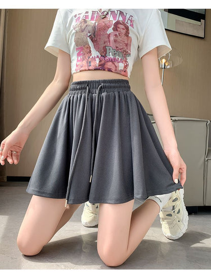 Leg Shorts Waist Wide Drawstring Plain