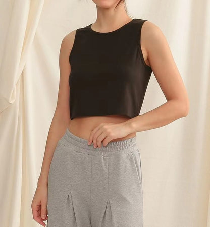 Crew Tank Top Crop Plain Neck