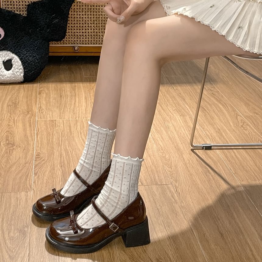 Pumps Bow Chunky Heel Jane Mary