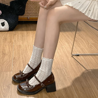 Pumps Bow Chunky Heel Jane Mary