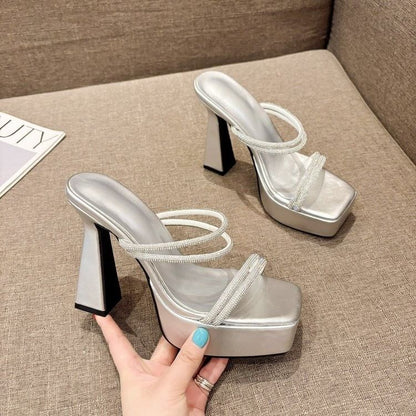 Platform Rhinestone Heel High Sandals