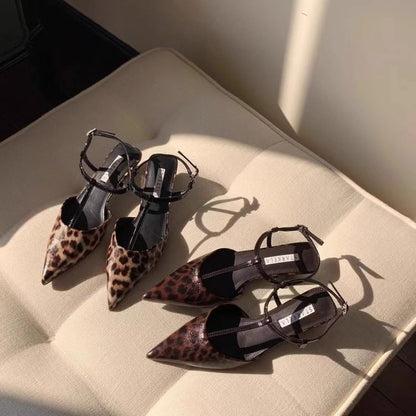 Print Sandals Slingback Pointed Toe Leopard