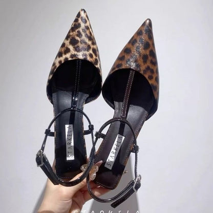 Print Sandals Slingback Pointed Toe Leopard