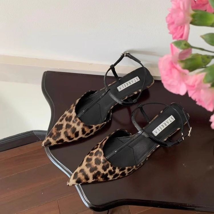 Print Sandals Slingback Pointed Toe Leopard