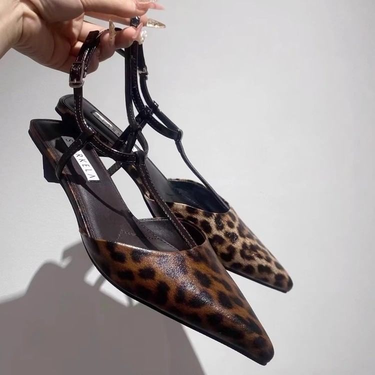 Print Sandals Slingback Pointed Toe Leopard
