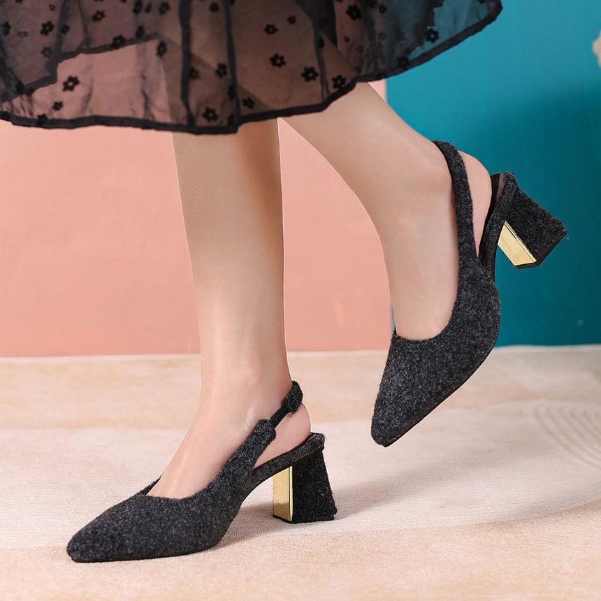 Slingback Pointed Heel Pumps Block Toe