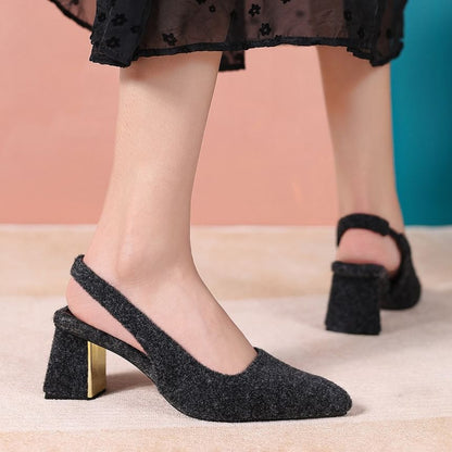 Slingback Pointed Heel Pumps Block Toe