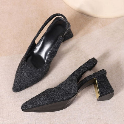 Slingback Pointed Heel Pumps Block Toe