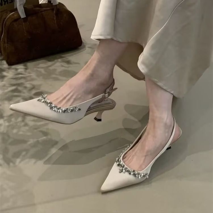 Pumps Pointed Rhinestone Slingback Stiletto Toe Heel
