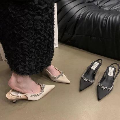 Pumps Pointed Rhinestone Slingback Stiletto Toe Heel