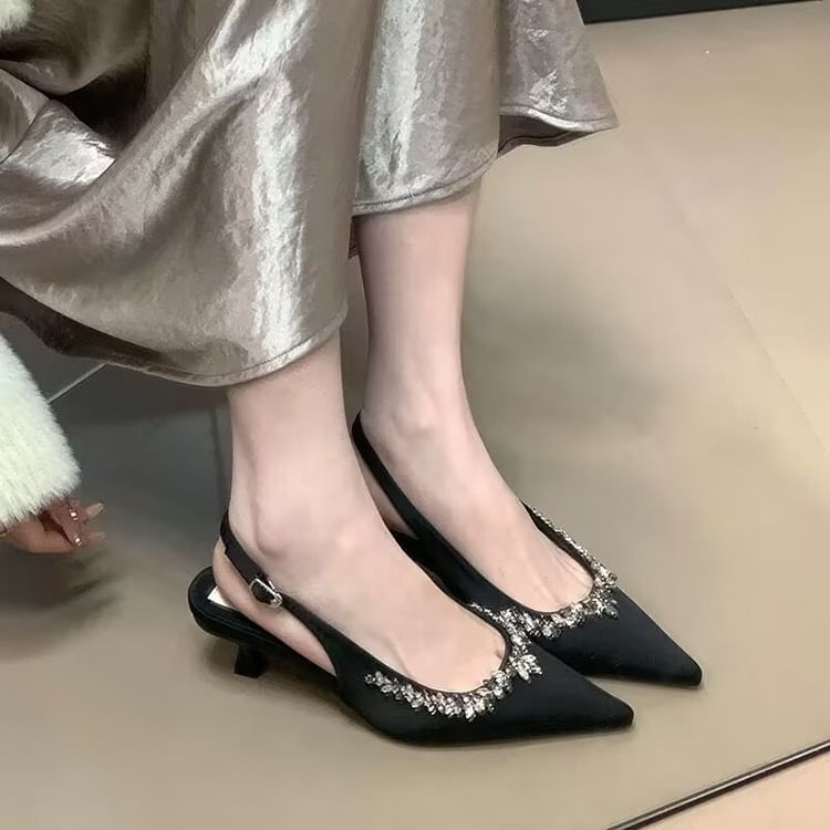 Pumps Pointed Rhinestone Slingback Stiletto Toe Heel