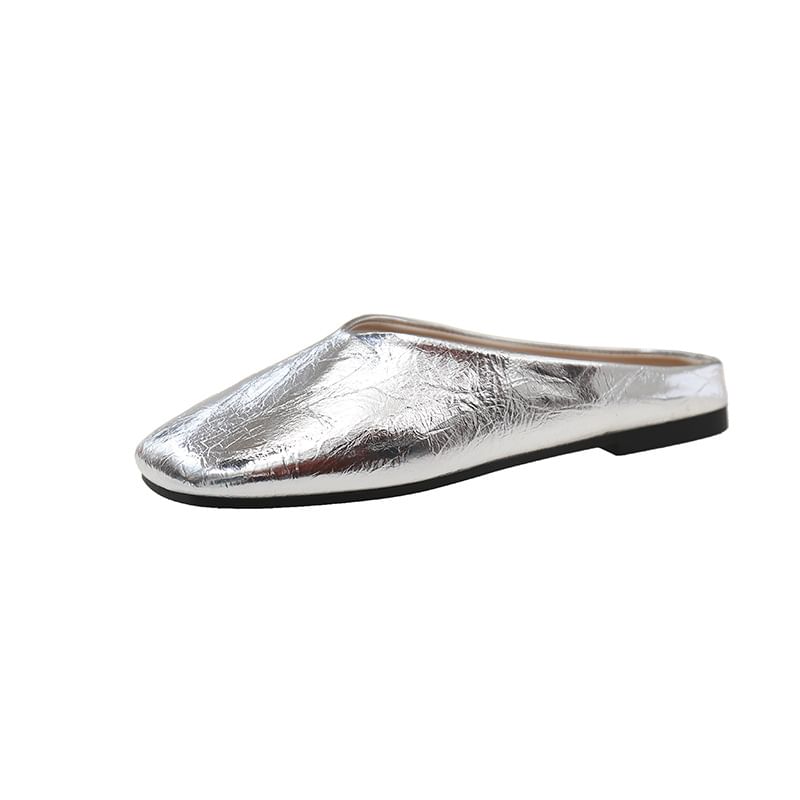 Mules Faux Square Toe Metallic Leather