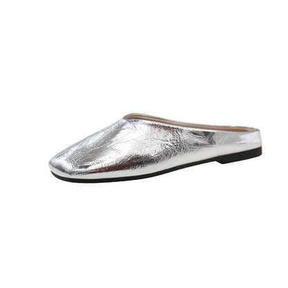 Mules Faux Square Toe Metallic Leather