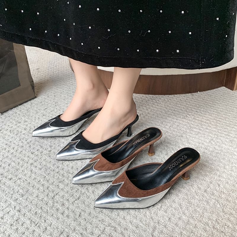 Mules Pointed Heel Tone Stiletto Two Toe