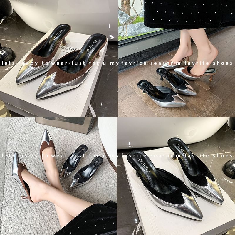 Mules Pointed Heel Tone Stiletto Two Toe