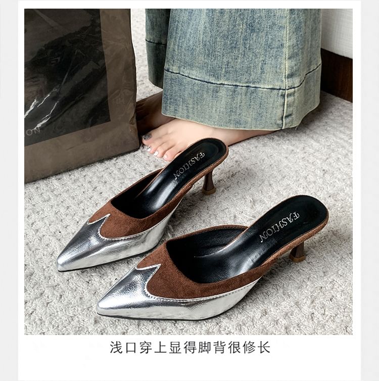 Mules Pointed Heel Tone Stiletto Two Toe