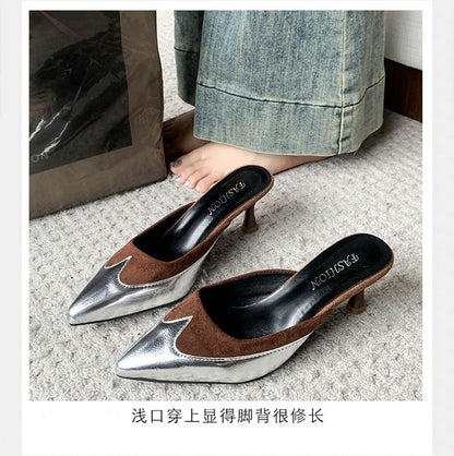 Mules Pointed Heel Tone Stiletto Two Toe