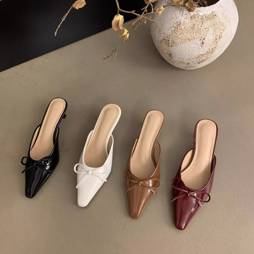 Pointed Bow Toe Heel Mules Stiletto